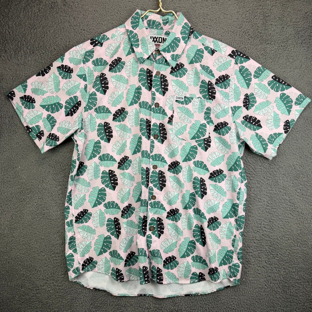 Dixxon Best Fronds Forever Mens Large Pink Green Monstera Leaf Button Up Shirt